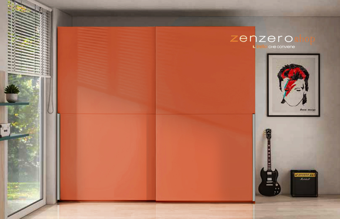 Armadio a 2 ante scorrevoli, finitura Corallo e Grigio seta
