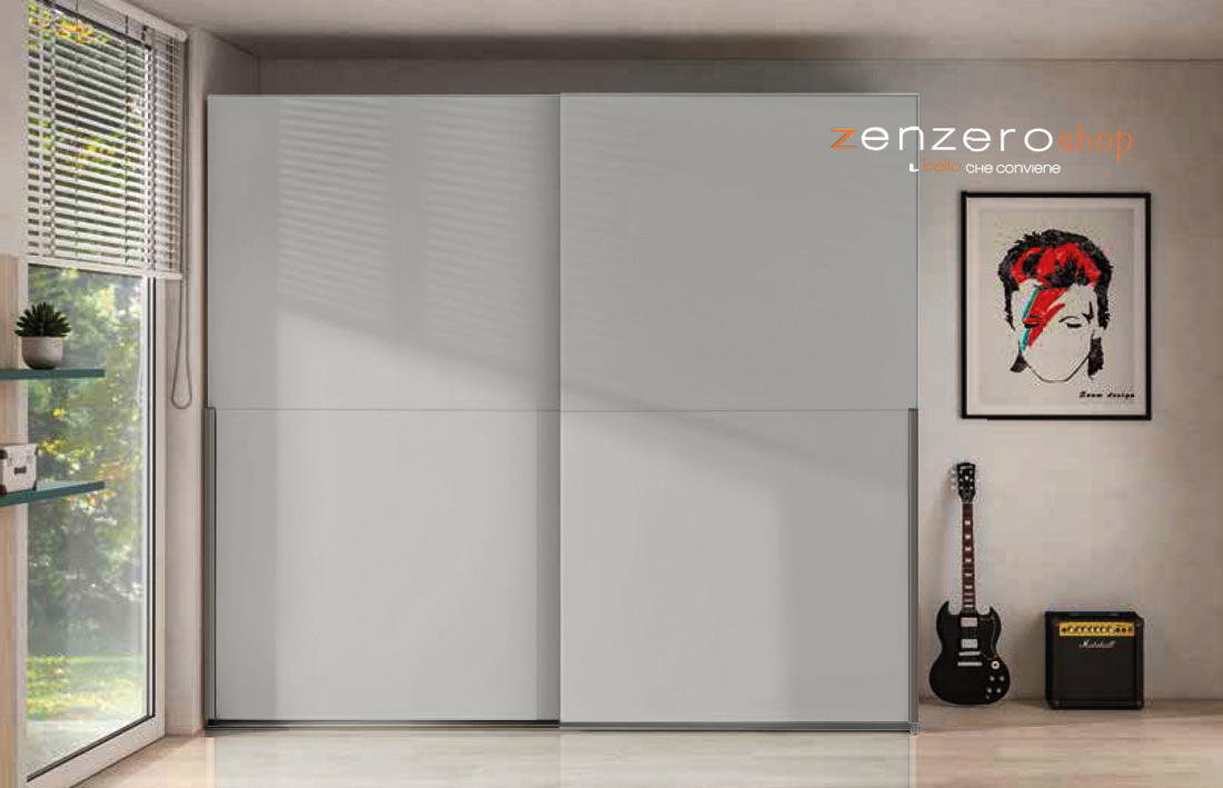 Armadio a 2 ante scorrevoli, finitura Grigio Cenere e Seta