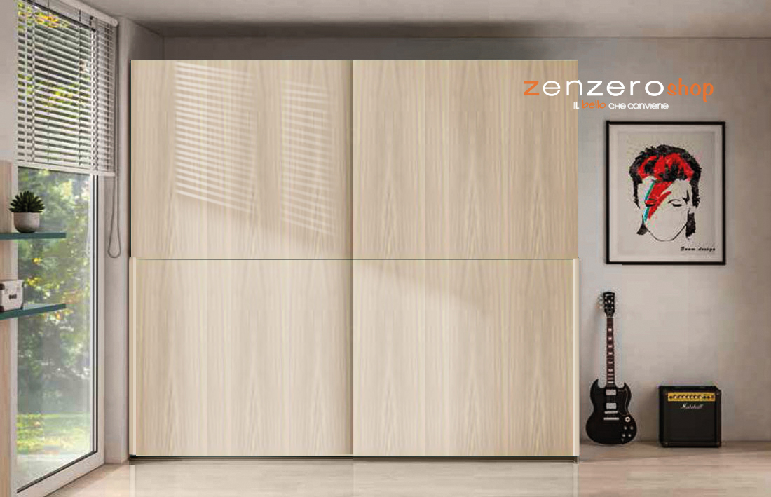 Armadio a 2 ante scorrevoli, finitura Olmo e Orzo