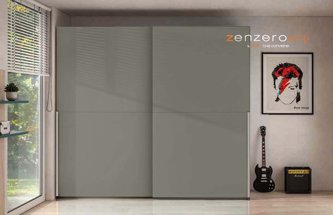 Armadio a 2 ante scorrevoli, finitura Grigio cenere e Grigio seta