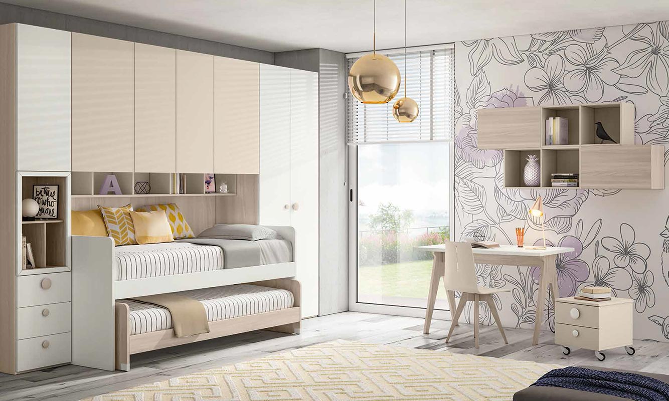 Camerette per bambini prezzi bassi, cameretta in finitura Bianco larice, Orzo e Bianco