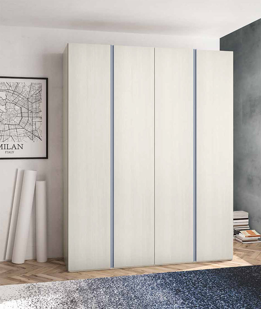 Armadio moderno con 4 ante battenti in finitura Bianco larice e Carta da Zucchero