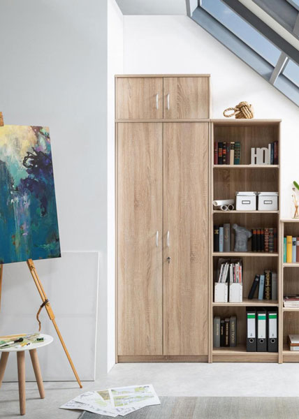 Armadio porta scope, multiuso, 4 ante, finitura Rovere Sonoma