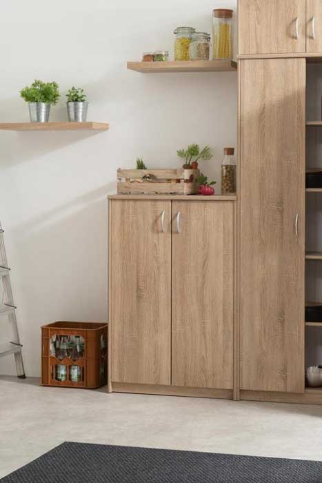 Mobile salvaspazio con 2 ante, lunghezza 74 cm, Rovere