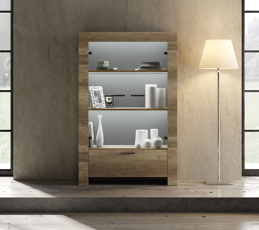 Vetrina 2 ante 1 cassetto shabby chic scontato, Noce