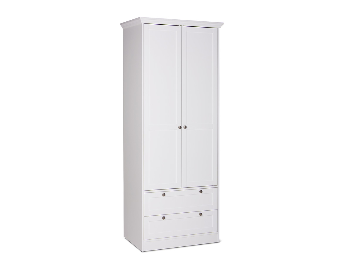 Armadio di design multiuso a 2 ante battenti e 2 cassetti, finitura bianca