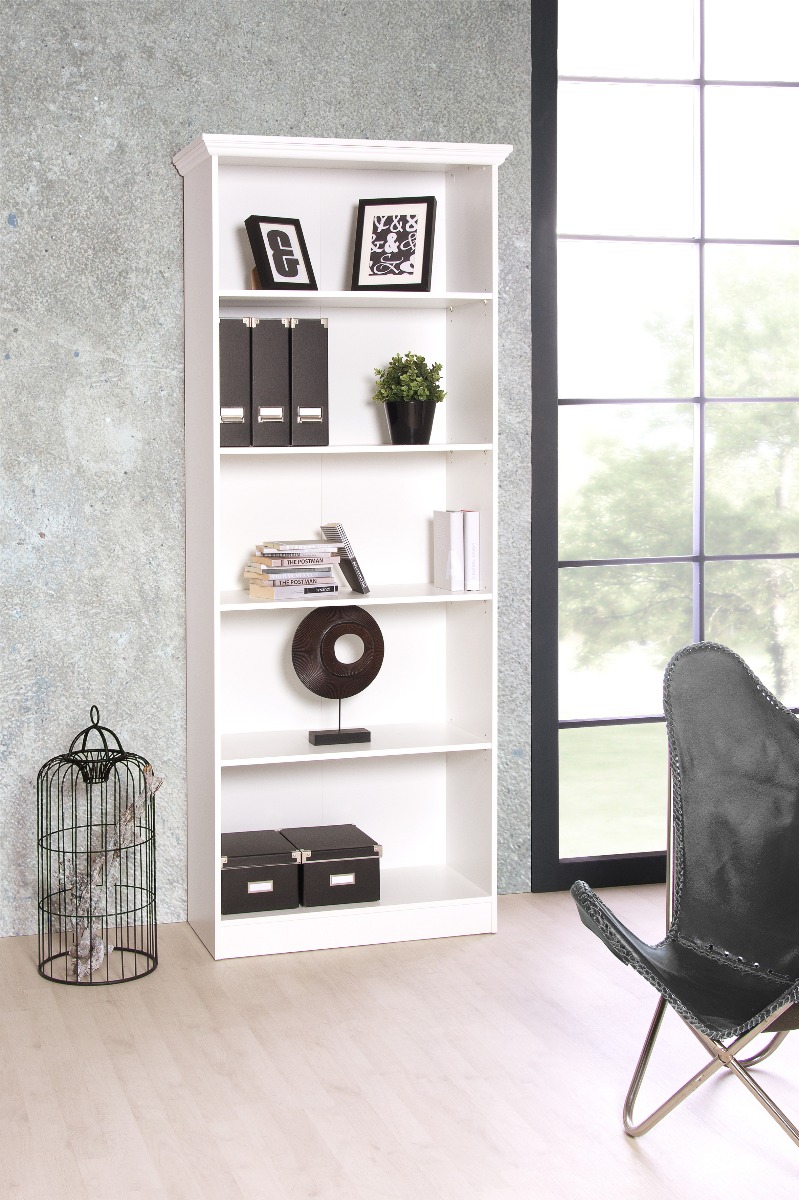 Libreria per ufficio o soggiorno, 4 ripiani in finitura bianco