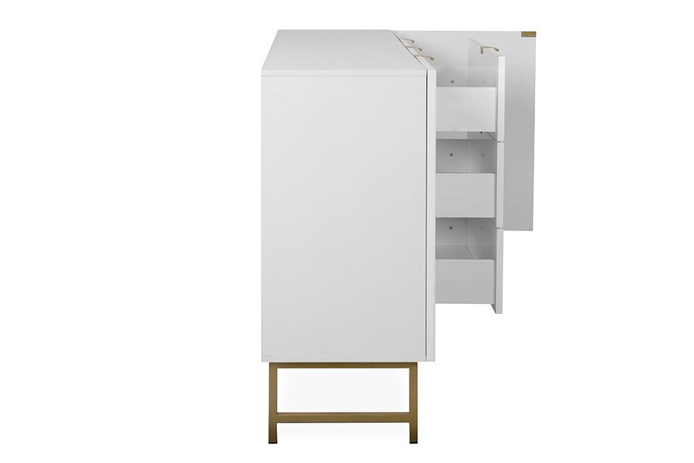 Madia 2 ante e 3 cassetti, bianco opaco con dettagli dorati