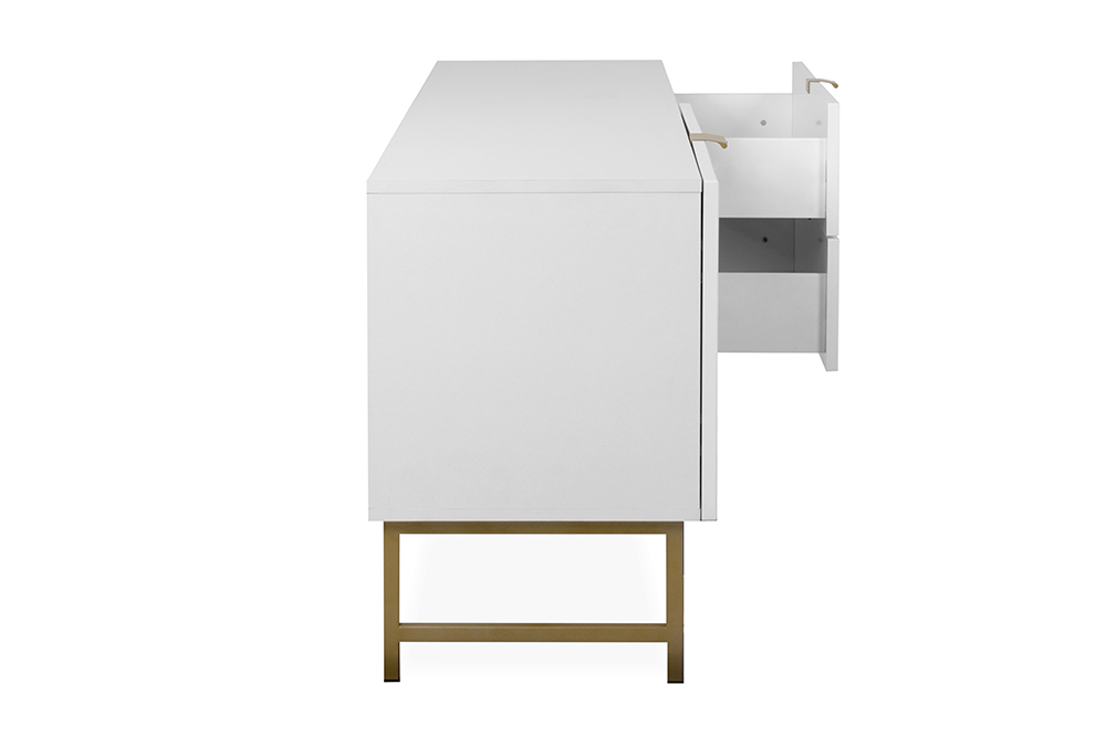 Porta TV bianco opaco stile nordico con gambe dorate Zenzero Shop