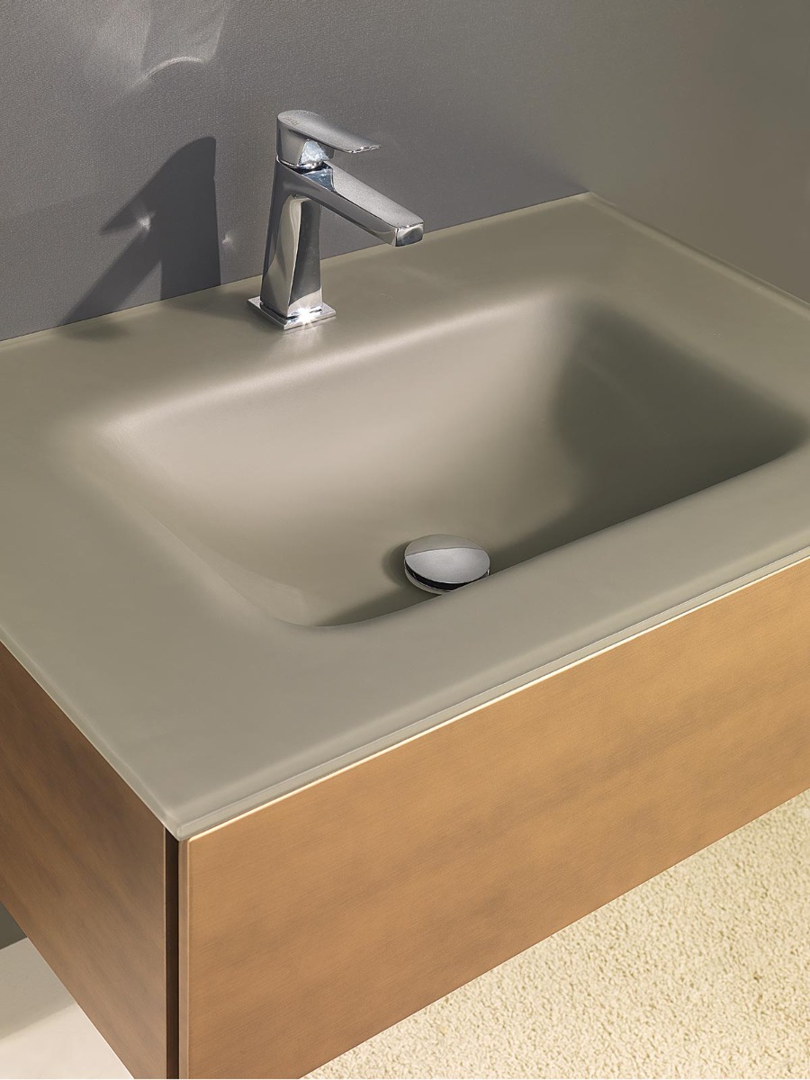 Mobile bagno con lavabo integrato con cassetto, finitura Bronzo anticato e satinato Terra