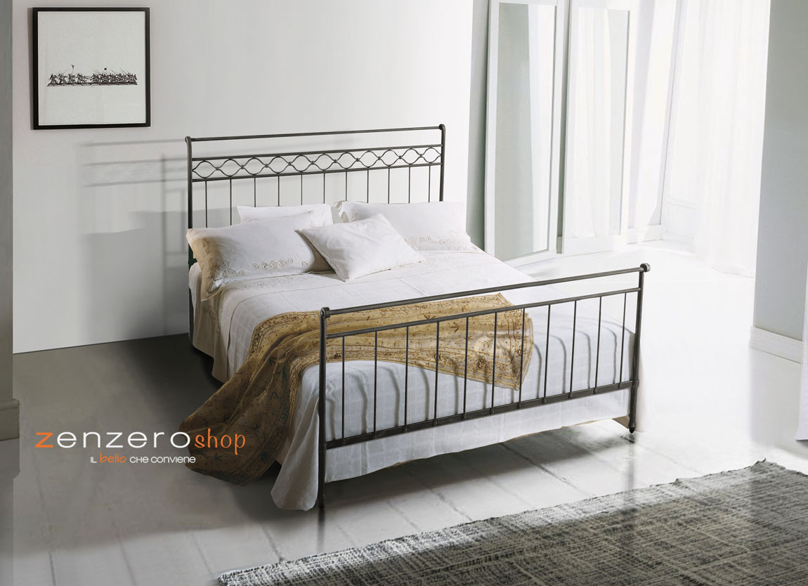 Letto matrimoniale Neville in ferro battuto in finitura Nero satinato