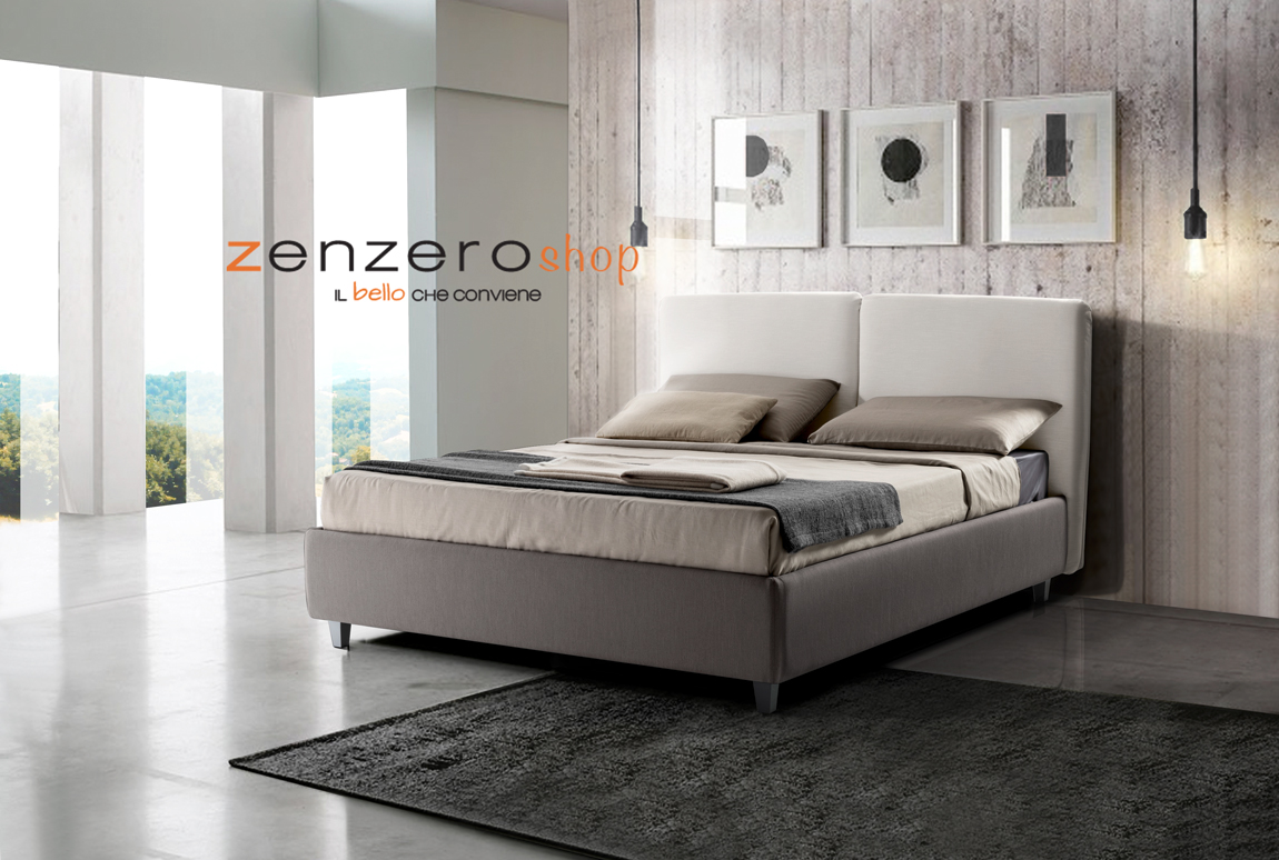 Letto matrimoniale Wezwen con contenitore in finitura grigio perla ed antracite