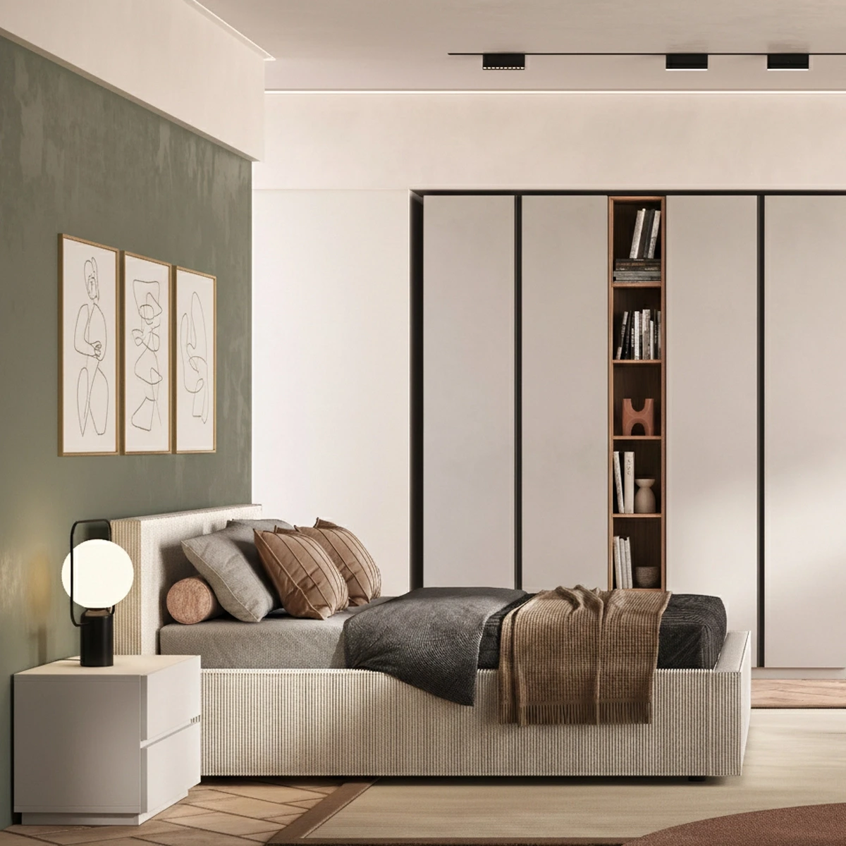 Letto matrimoniale Armonia, velluto a coste Tortora, 160x195