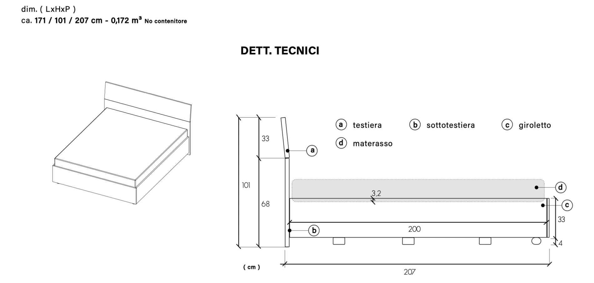 Letto matrimoniale moderno, finitura Mercure, 160x195
