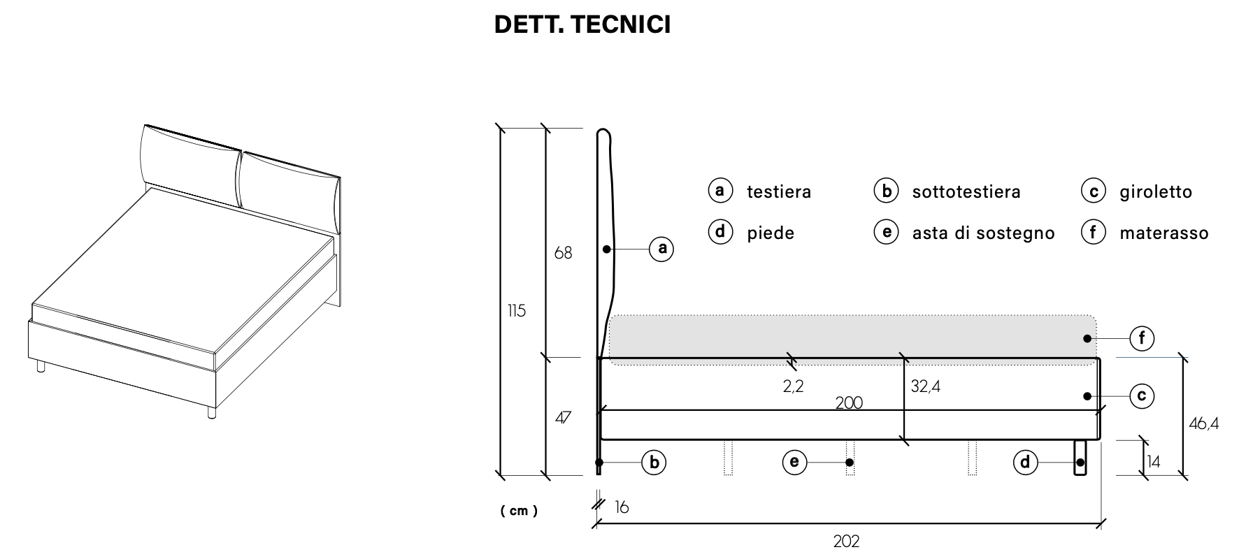 Camera matrimoniale con letto imbottito, armadio e comodini