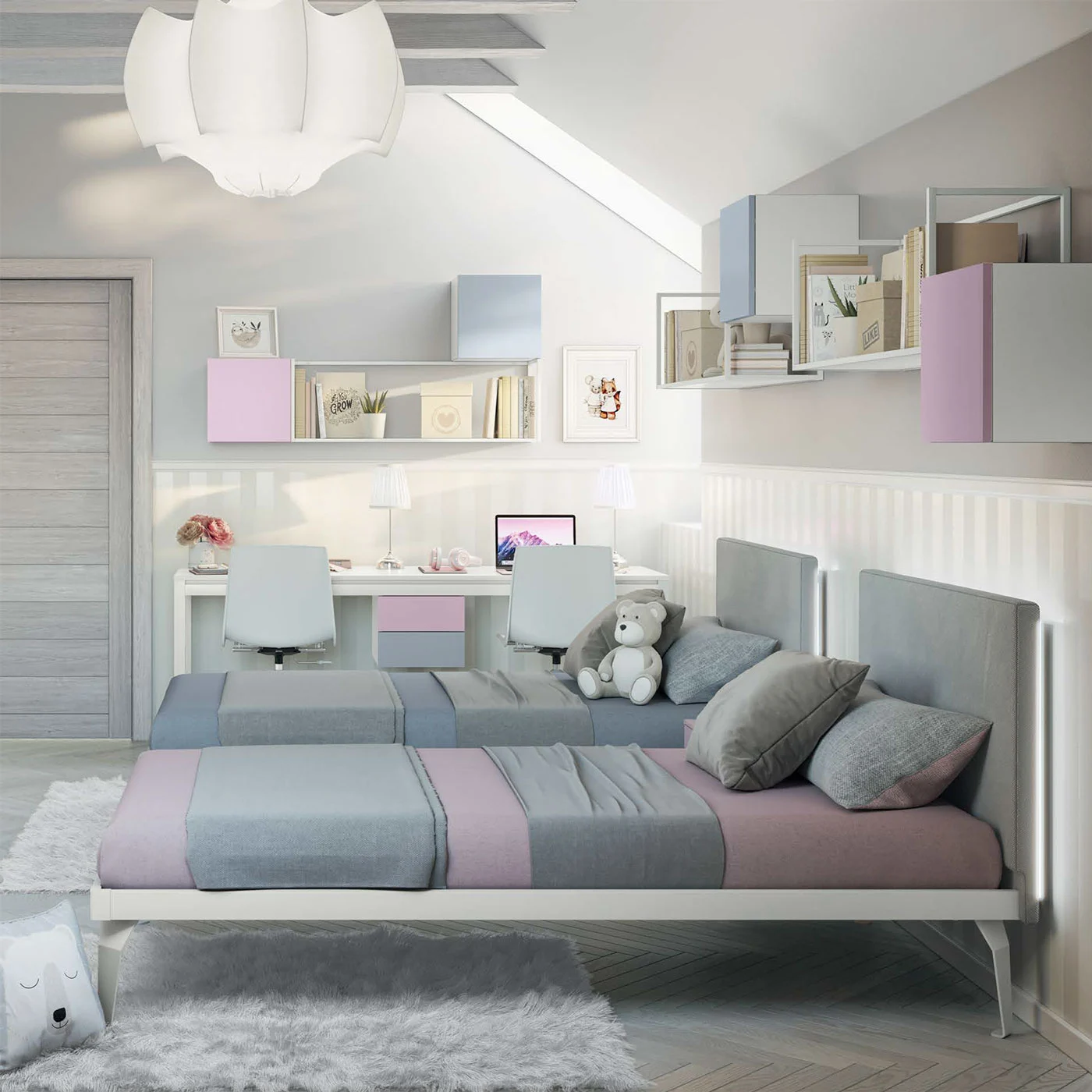 Letto Simple Soft singolo extra large , Bianco luce e Grigio pietra Zenzero Shop