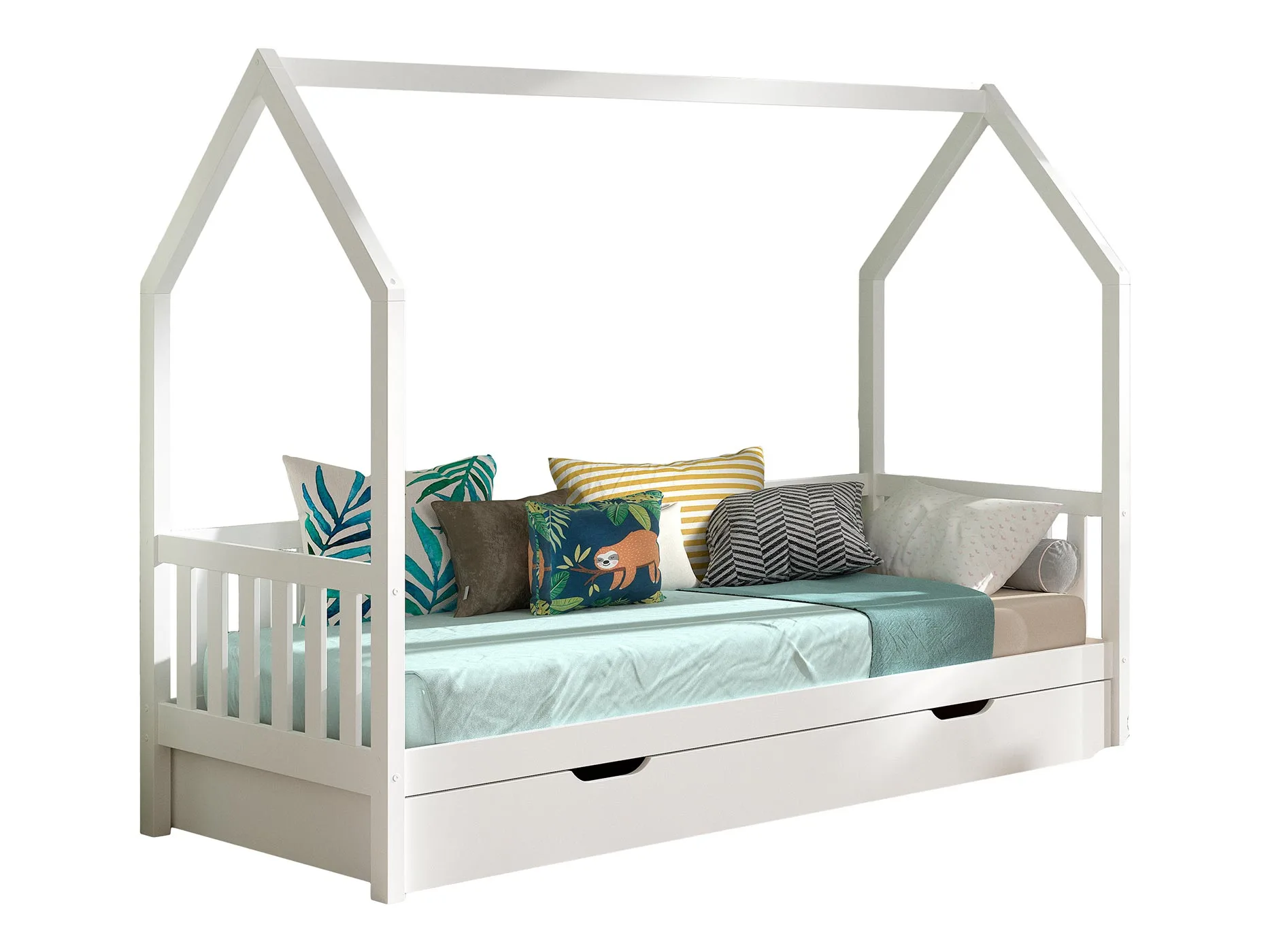 Letto montessoriano a casetta, 208x169x98 h cm, color Bianco