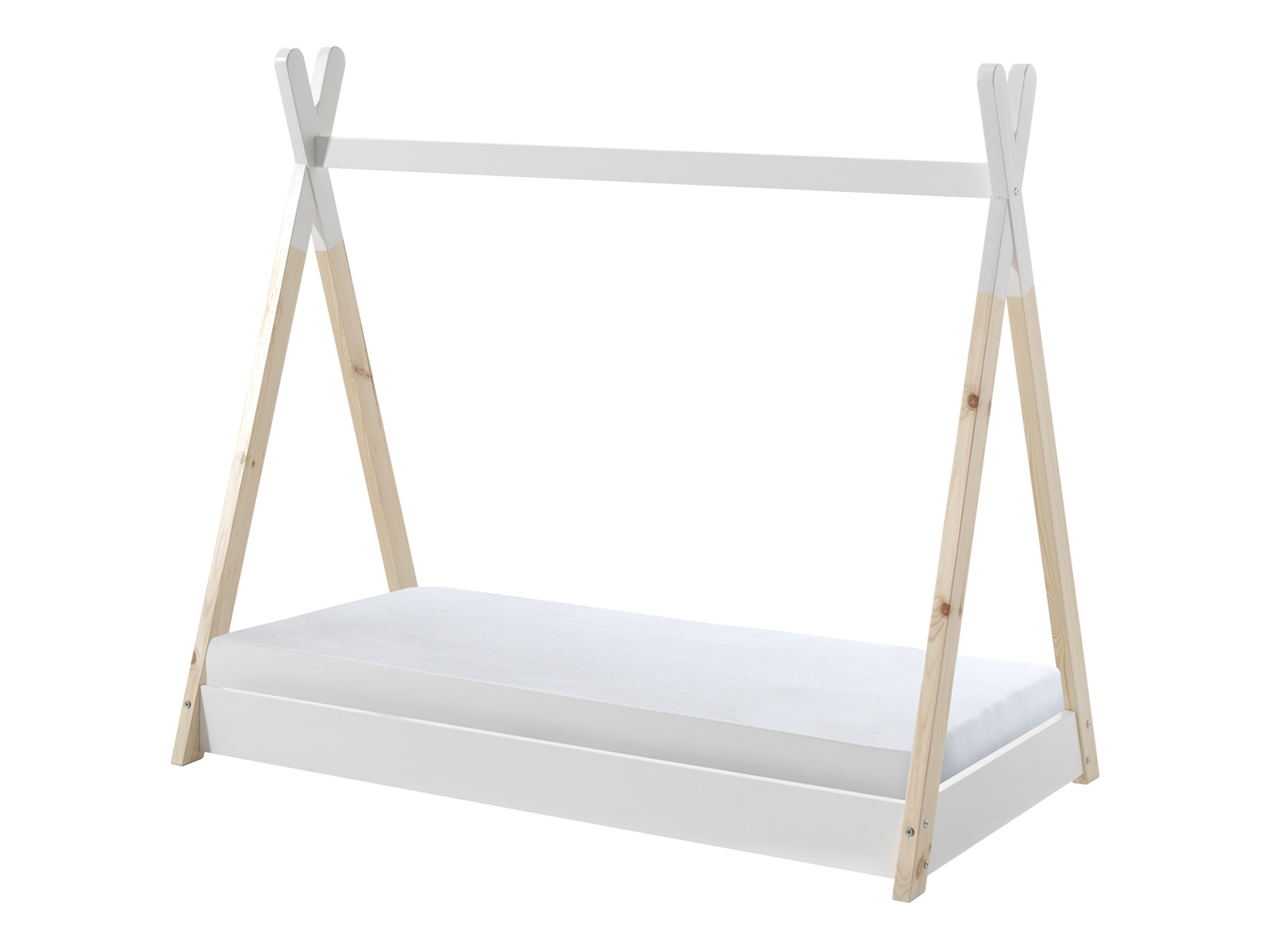 Lettino montessoriano bambini 70x140, Pino naturale e Bianco laccato