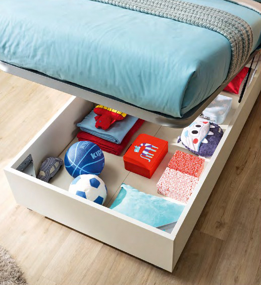 Lettino Alain contenitore con ruote Moretti Compact, Bianco e Ciliegia