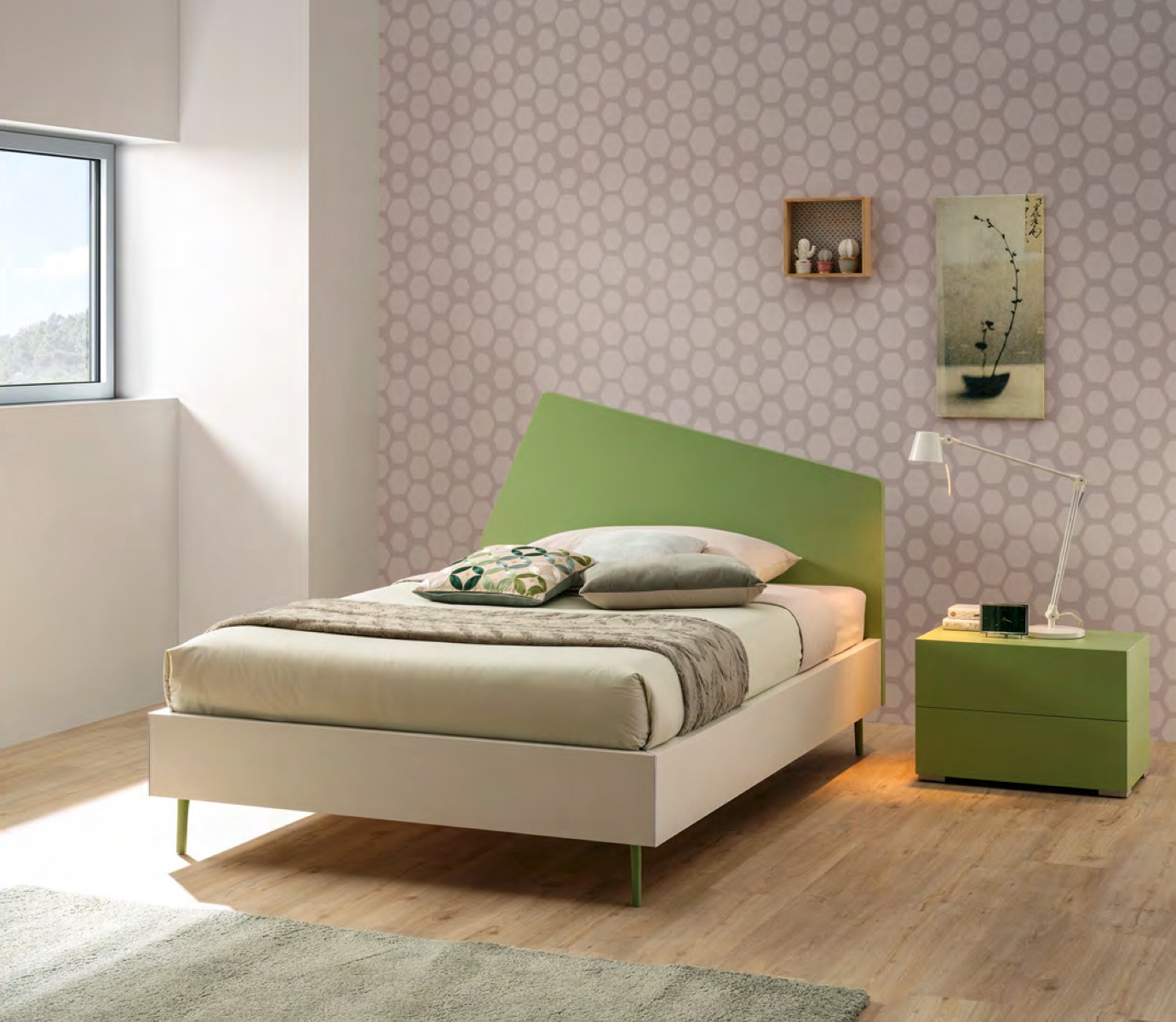 Letto ad una piazza e mezza Lionne Moretti Compact, Quarzo e Flora