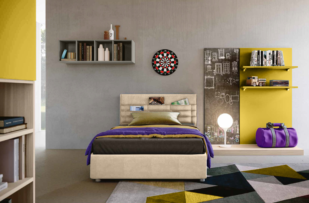 Letto piazza e mezza in tessuto Soft Nebbia