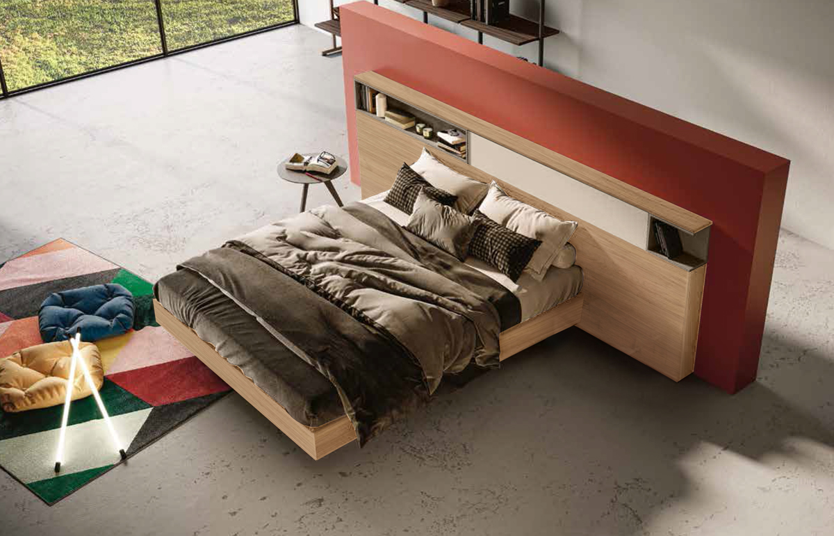 Letto matrimoniale contenitore Noce biondo, Visone e Orzo, Made in Italy