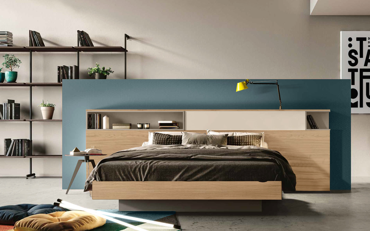 Letto matrimoniale contenitore Noce biondo, Visone e Orzo, Made in Italy