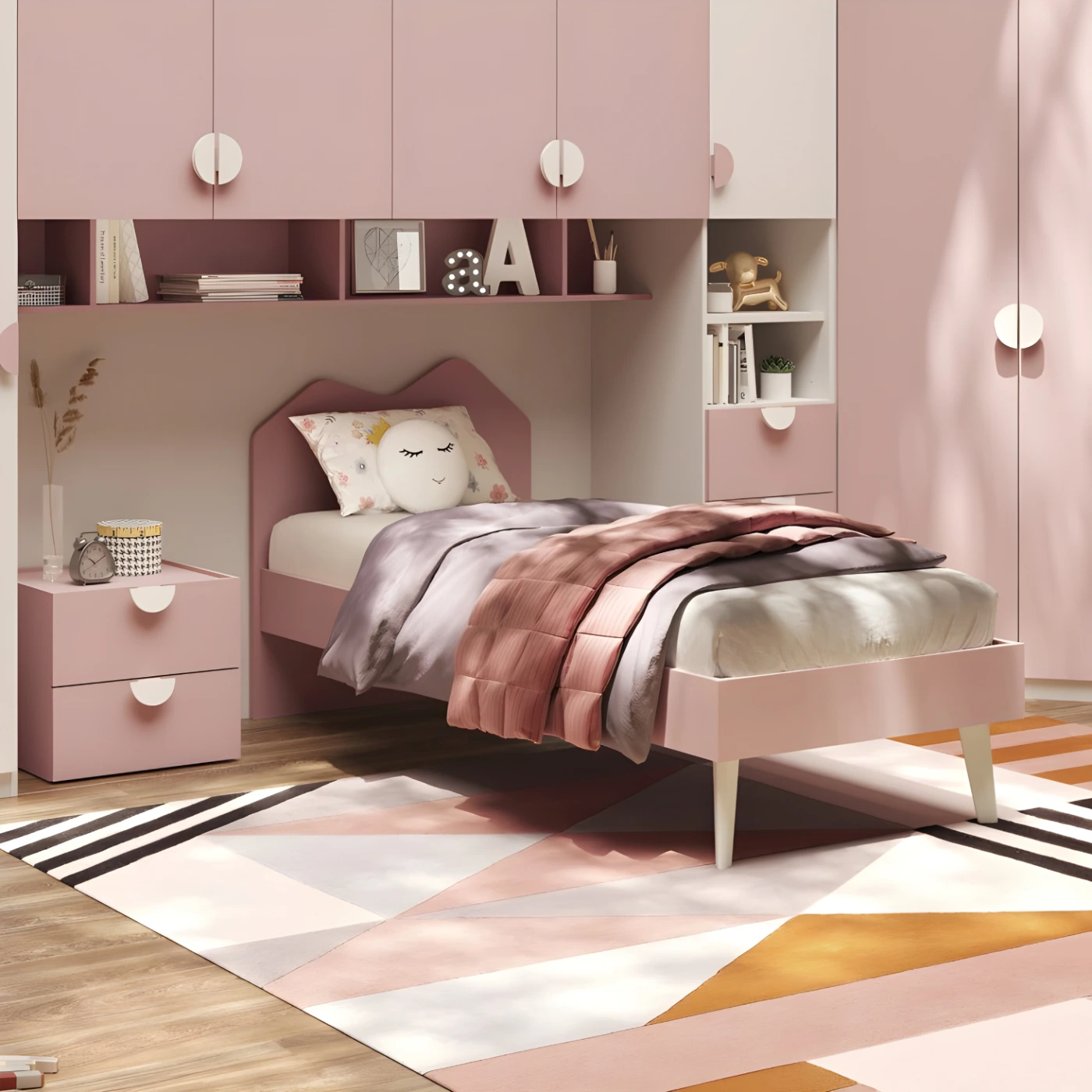 Letto singolo, 80x190, finitura Flamingo