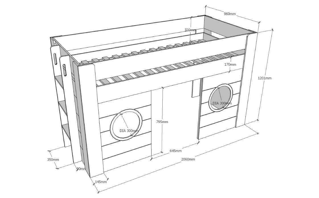 Letto soppalco per bambini, bianco laccato