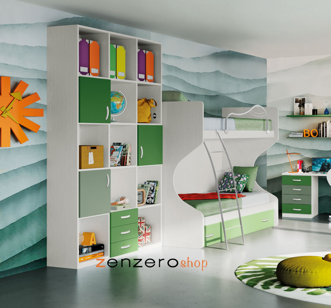 Pratici Letti a castello economici, 3 posti letto, struttura ciliegio e frontali cassetti tele