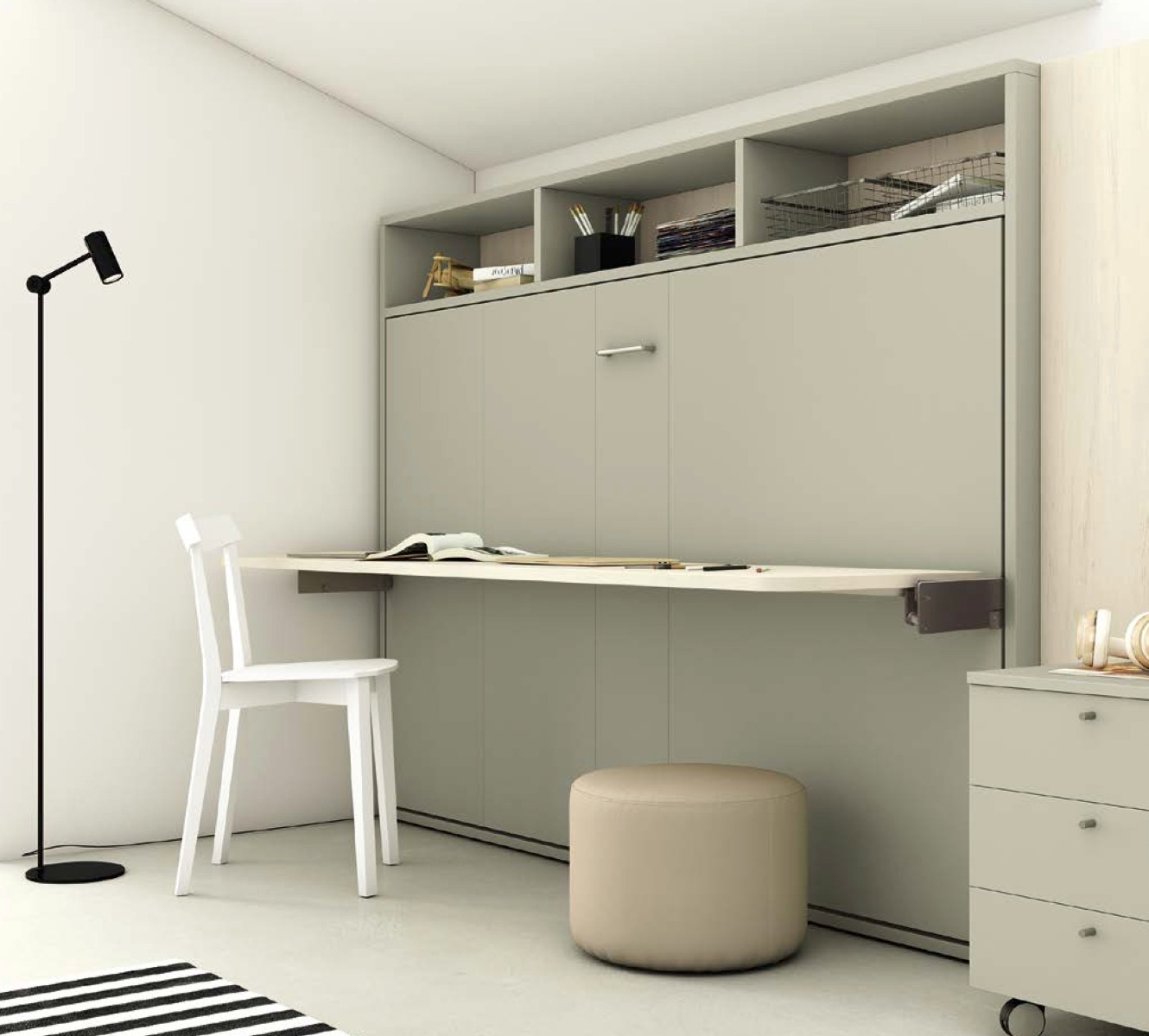 Letto a scomparsa con scrivania, finitura Domy, Natural wood