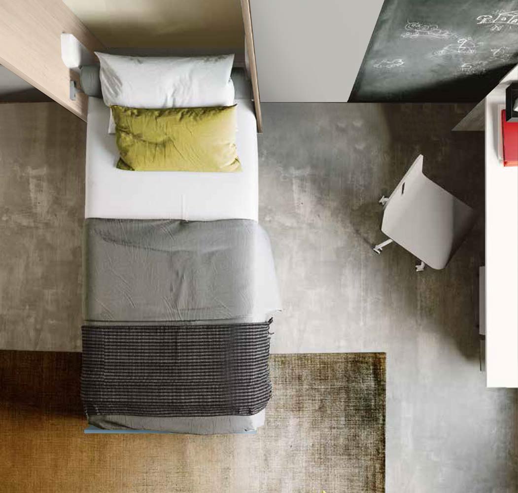 Letto verticale singolo trasformabile a scomparsa, finitura Olmo e Carta da zucchero