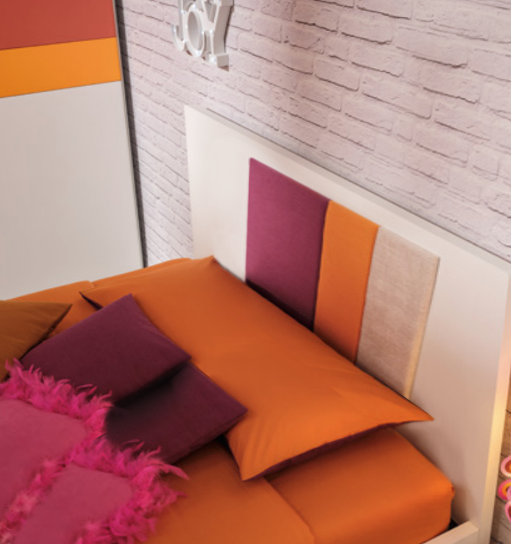 Letti 140x200 moderni, letto con dettaglio in testata, finitura Bianco luce