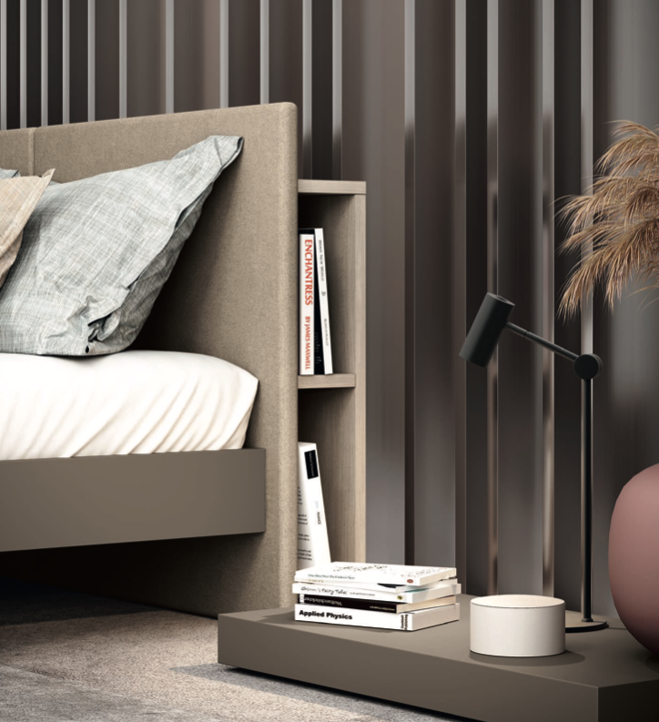 Offerta letto matrimoniale con alloggiamento posteriore, finitura Moka