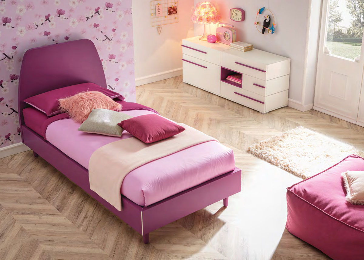 Letto singolo Aquali Moretti Compact, finitura Lampone laccato 