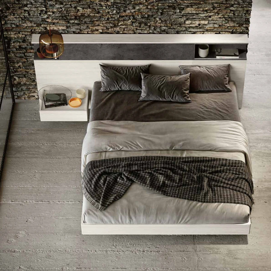 Letto matrimoniale contenitore, Bianco altea e Ardesia scura