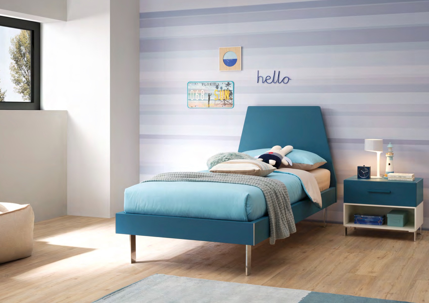 Letto singolo Branchia Moretti Compact, finitura Blu navy