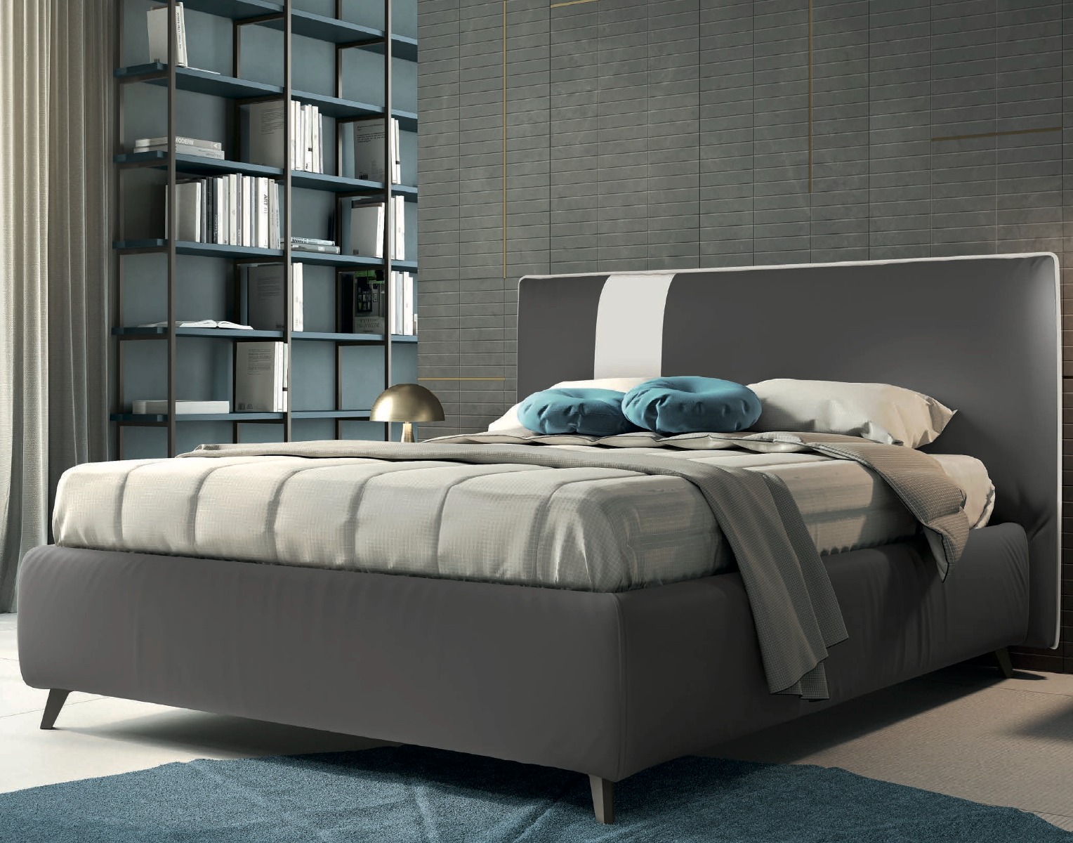 Letto ecopelle matrimoniale in finitura Elephant e Bianco candido