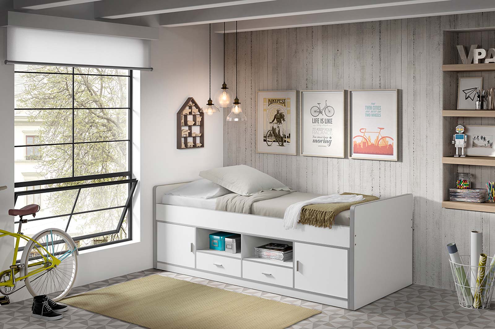 Letto salvaspazio con cassetti, disponibile in 7 colori