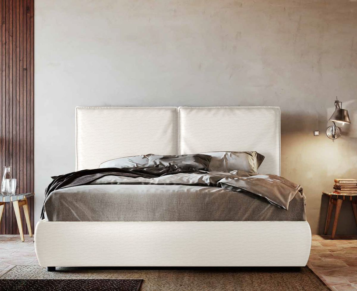Letto contenitore ecopelle bianco, testata retrofinita