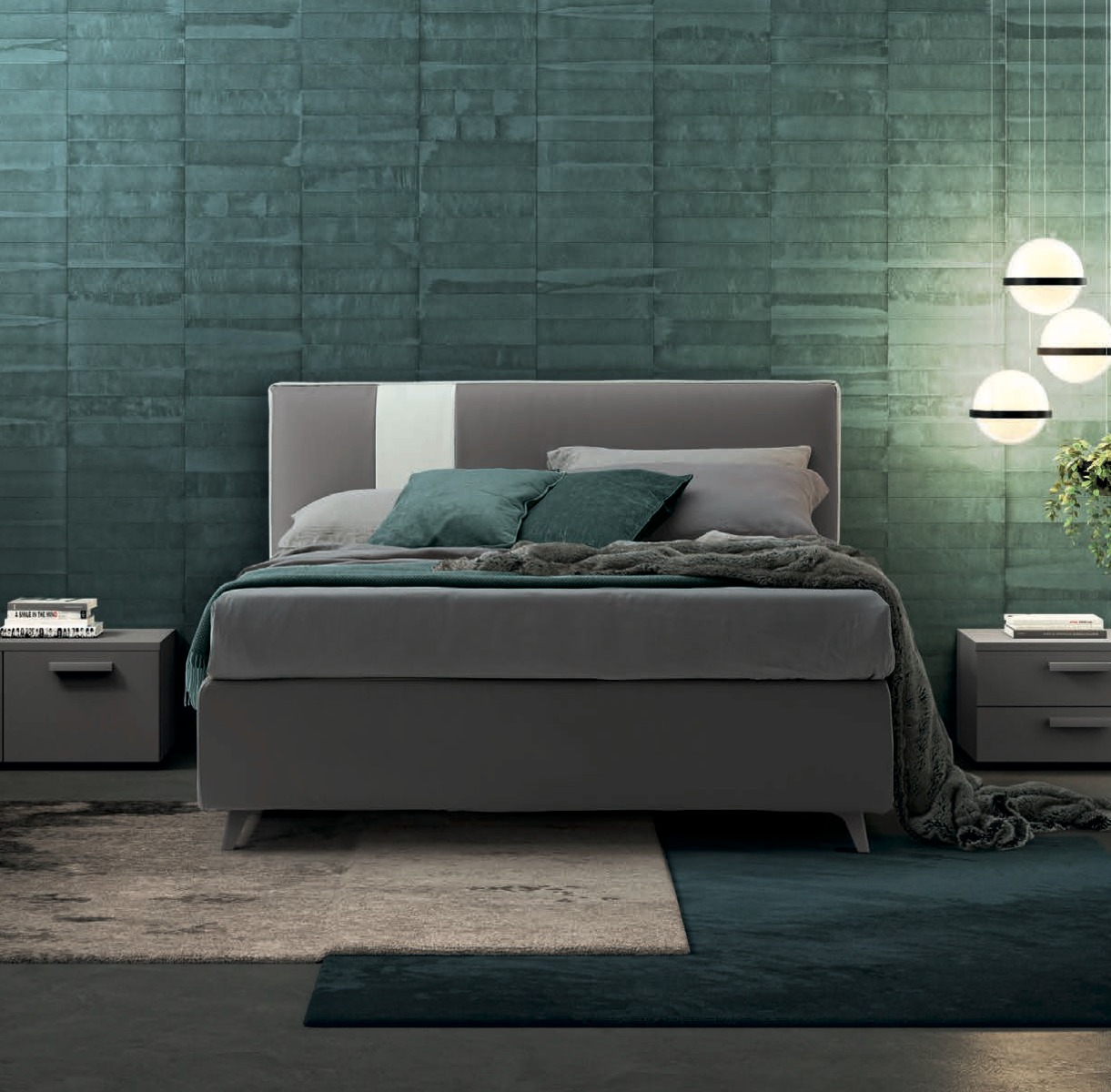 Letto ecopelle matrimoniale in finitura Elephant e Bianco candido