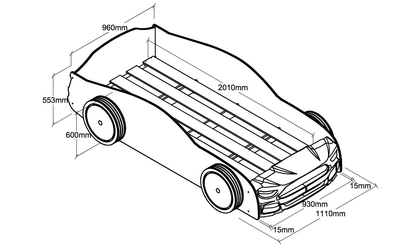 Letto auto bambini, finitura laccato rosso