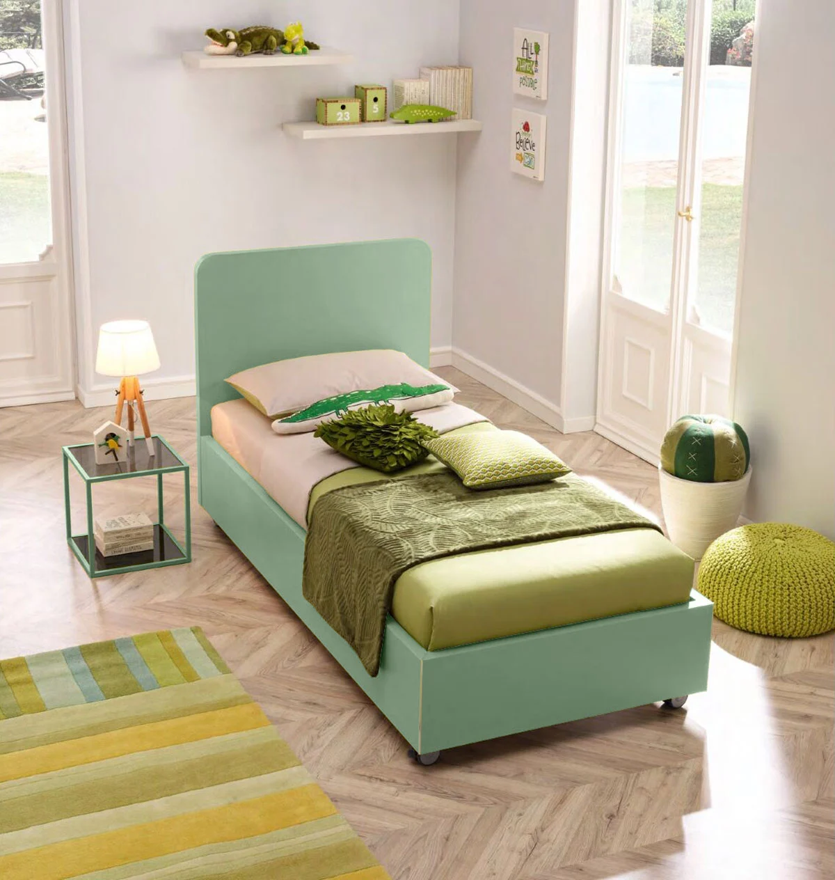 Letto singolo Fillet Moretti Compact con contenitore laterale e ruote