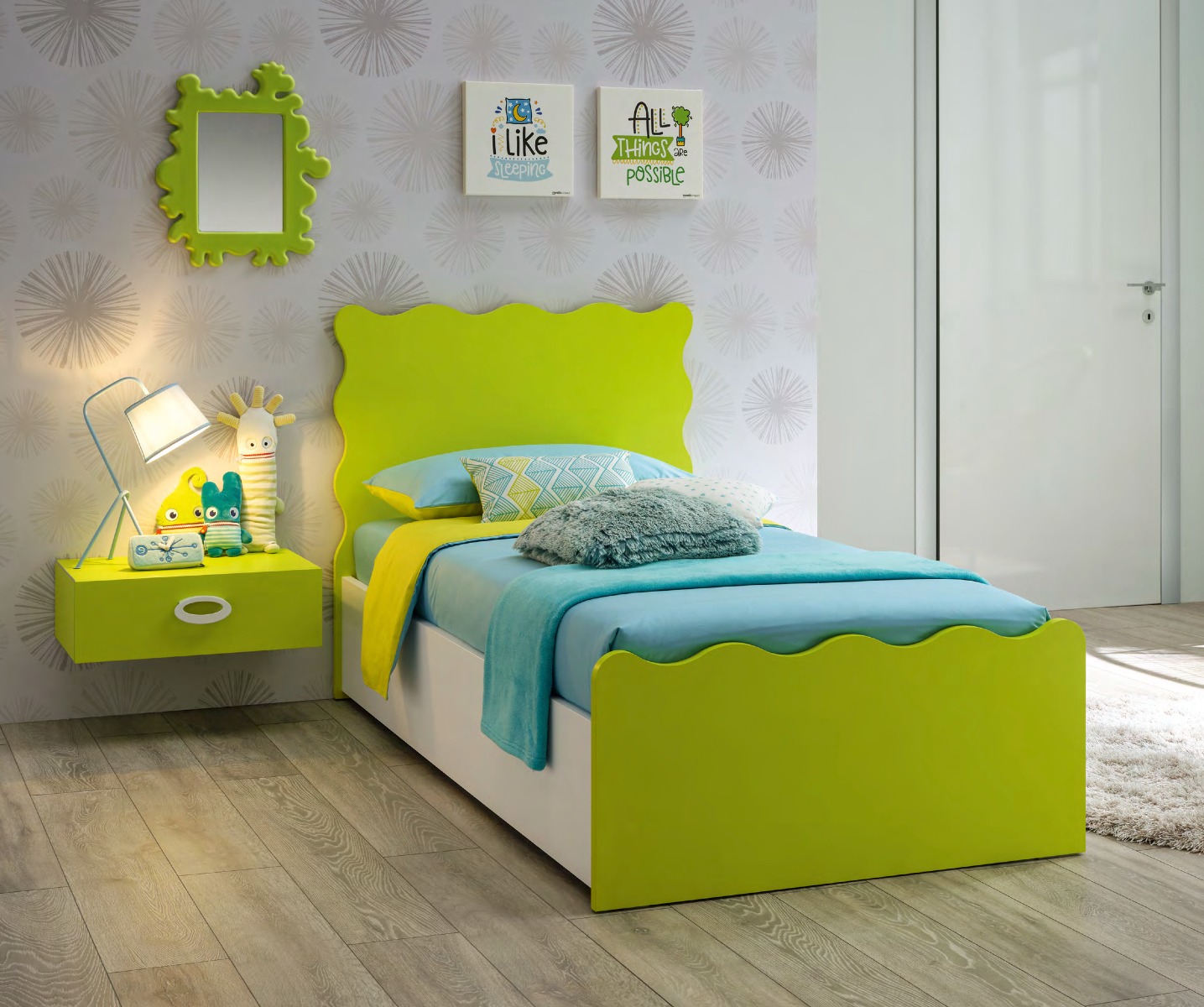 Letto Bolla singolo contenitore apertura laterale Moretti Compact, Cedro e Bianco luce