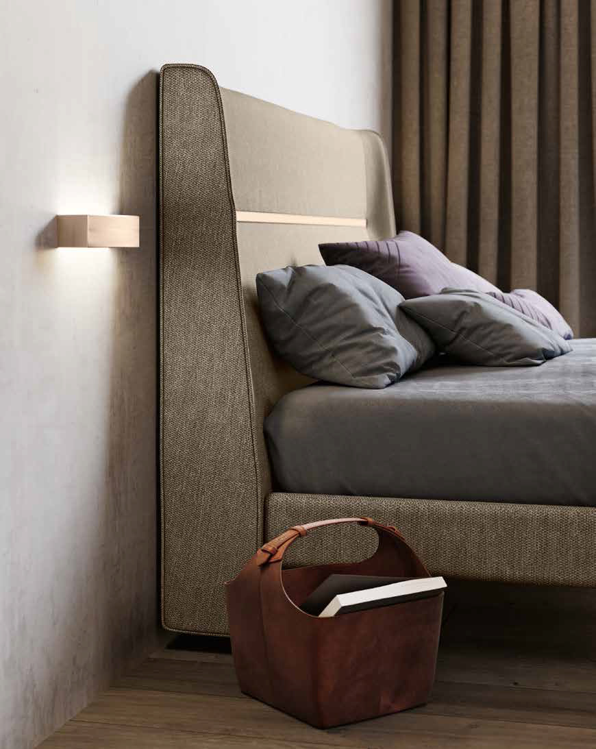 Letto matrimoniale tessuto Castoro con inserto finitura Orzo