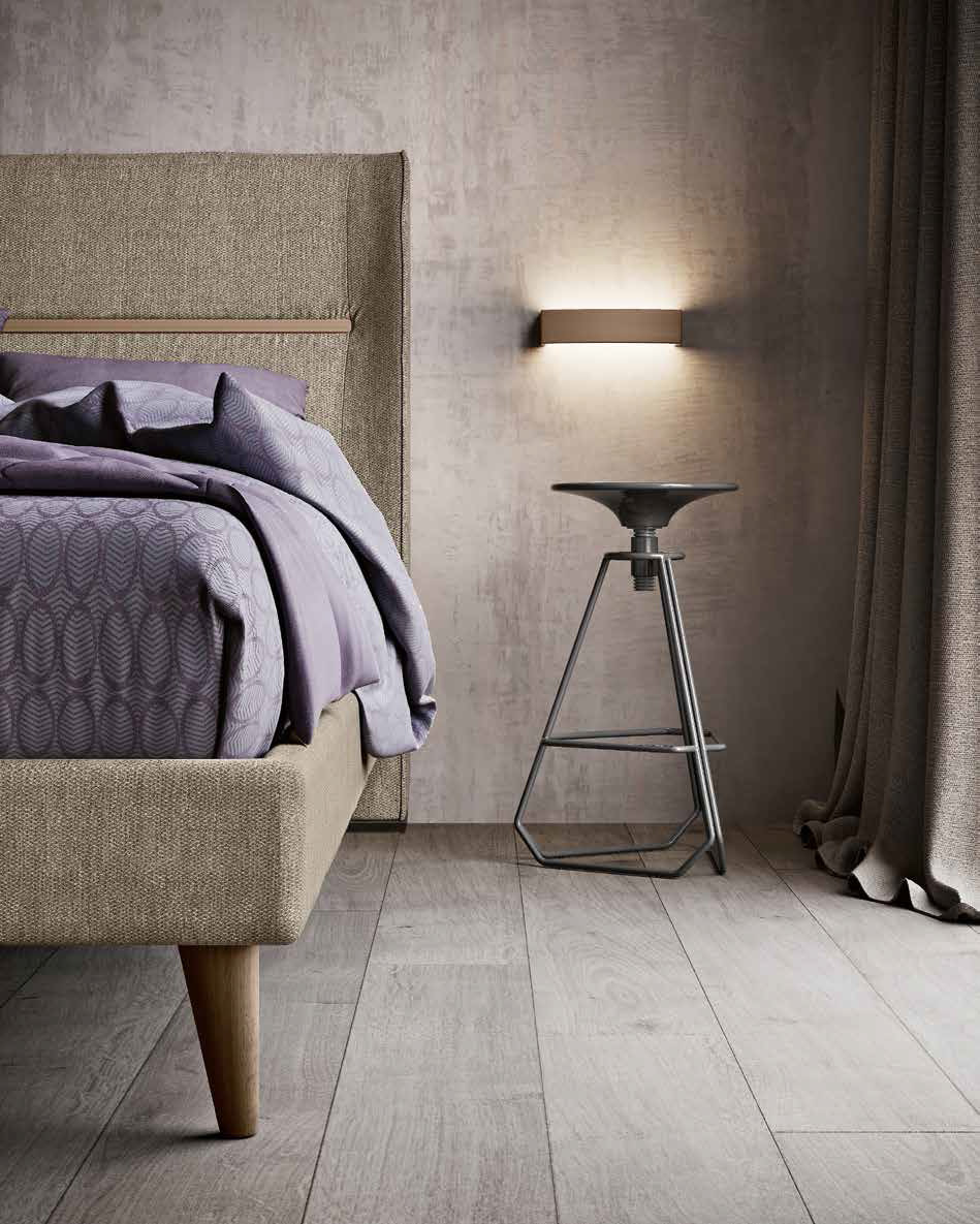 Letto matrimoniale tessuto Castoro con inserto finitura Orzo