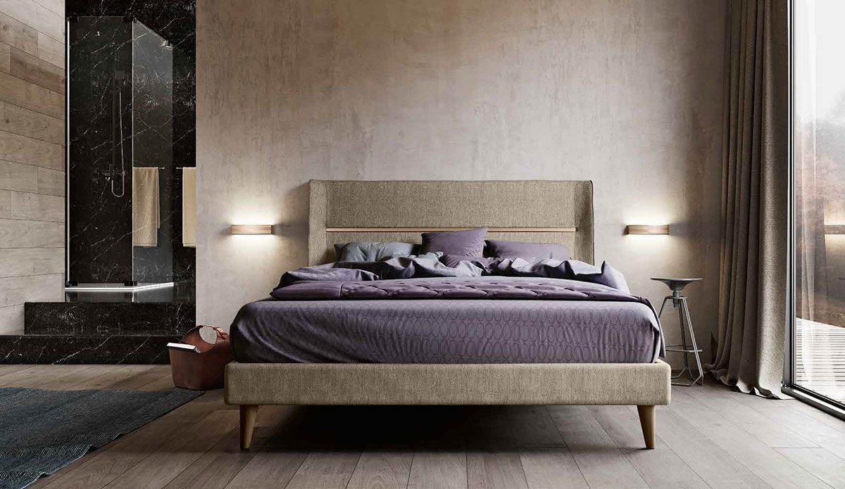 Letto matrimoniale tessuto Castoro con inserto finitura Orzo