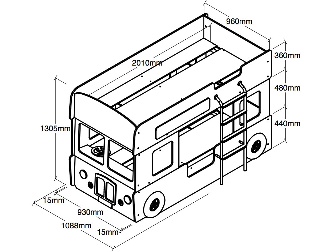 Lettino castello design bus londinese, Rosso, Grigio e Nero, a prezzo scontato