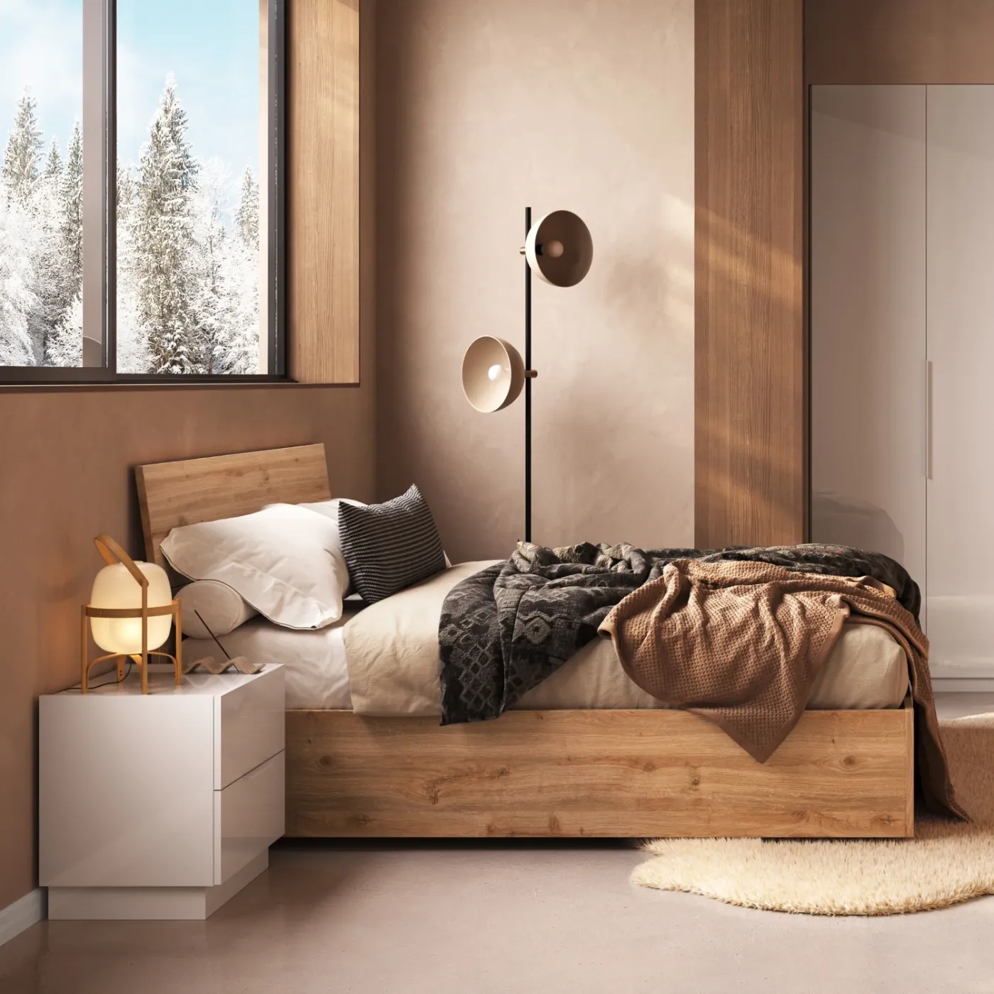 Camera matrimoniale moderna, Bianco lucido e Cadiz