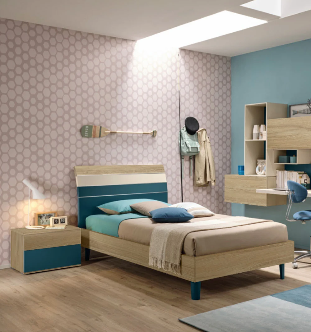 Letto Bend una piazza e mezza Moretti Compact, Rovere, Pavone e Crema